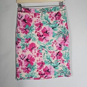 J. Crew Floral Print Pencil‎ Skirt Womens Pink Green Fitted Classic Career